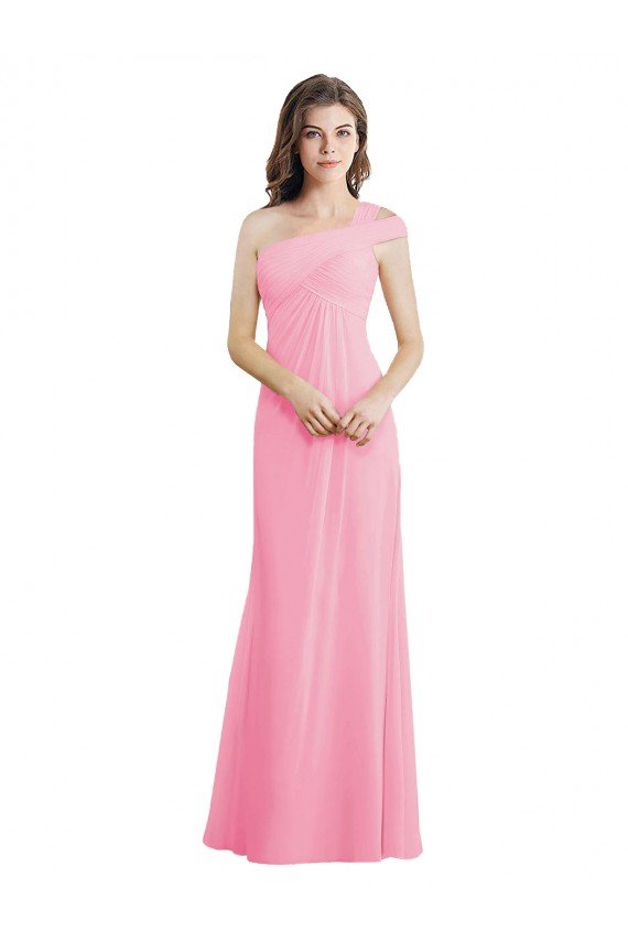 Outlet Single Shoulder Chiffon Bridesmaid Dress with Draped Bodice