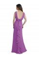 Outlet V-Shaped Neckline Long Chiffon Bridesmaid Dress with Cascading Ruffles Back