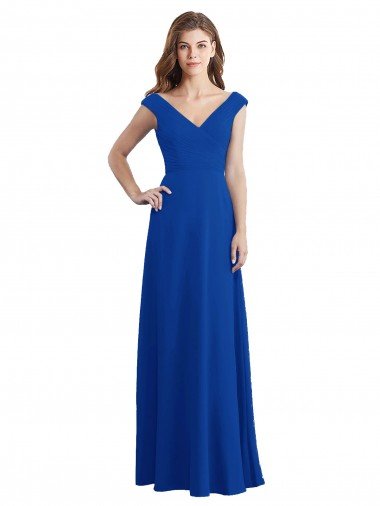 Outlet Draped Shoulder V-Neck Long Chiffon Bridesmaid Dress