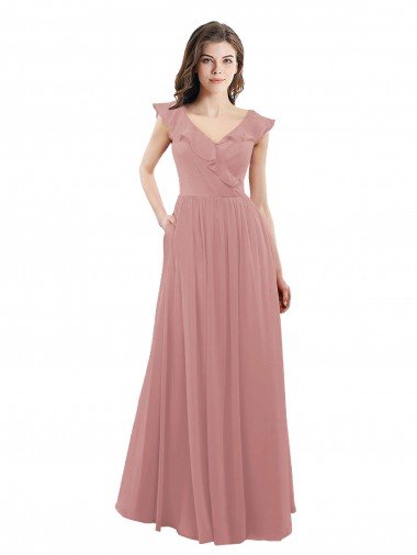 Outlet Chiffon A-Line Bridesmaid Dress with V-Neck Wrap Bodice
