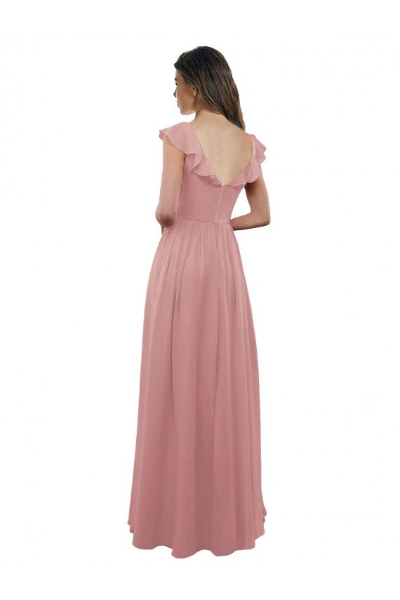 Outlet Chiffon A-Line Bridesmaid Dress with V-Neck Wrap Bodice