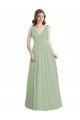 Outlet V-Neck A-Line Long Chiffon Bridesmaid Dress with Draped Bodice