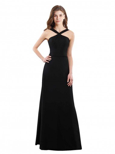 Outlet Chiffon A-Line Bridesmaid Dress with Criss Cross Halter Top