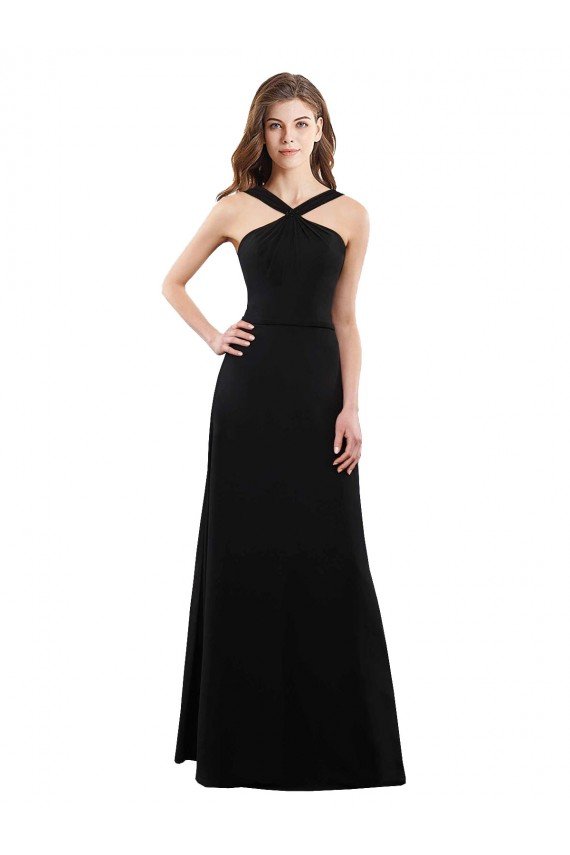 Outlet Chiffon A-Line Bridesmaid Dress with Criss Cross Halter Top