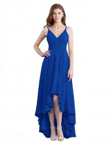 Outlet Draped High Low Chiffon Bridesmaid Dress with Cross Over Bodice