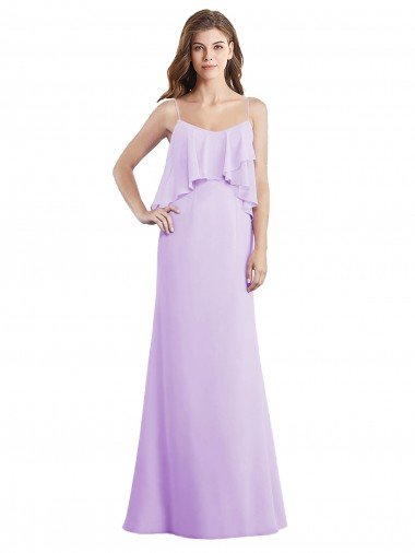 Outlet Scoop Neck Long Chiffon Bridesmaid Dress with Cross Over Neckline Flounce