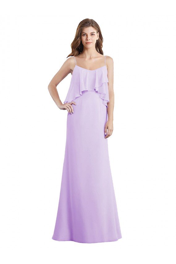 Outlet Scoop Neck Long Chiffon Bridesmaid Dress with Cross Over Neckline Flounce