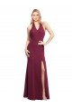 Outlet Chiffon Mermaid Bridesmaid Dress with Back Tie Halter Straps and Side Slit