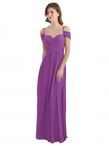 Outlet Cold Shoulder Long Chiffon Bridesmaid Dress with Ruching Details