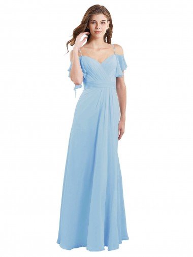 Outlet Cold Shoulde Chiffon Bridesmaid Dress with Wrap Bodice