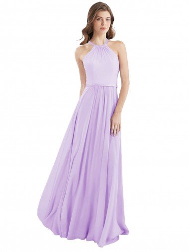 Outlet Halter Chiffon A-Line Bridesmaid Dress with Flounce Back