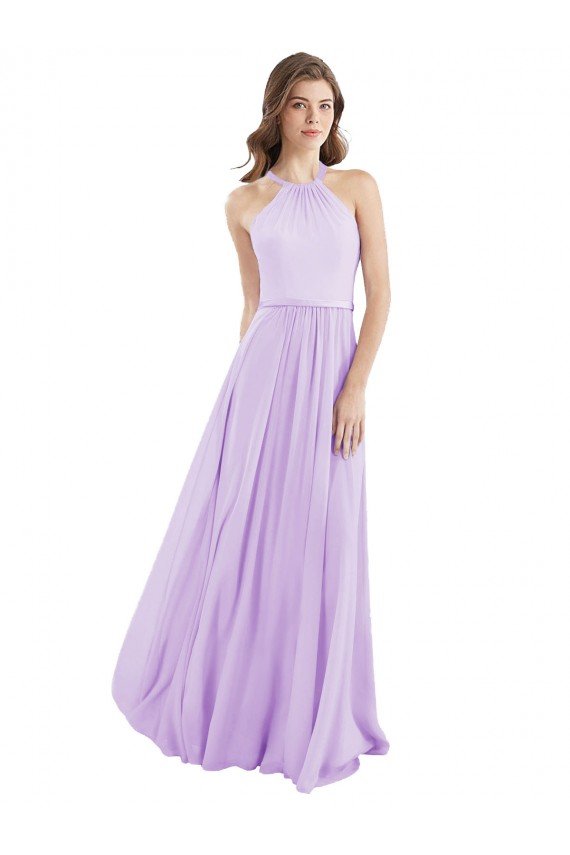 Outlet Halter Chiffon A-Line Bridesmaid Dress with Flounce Back