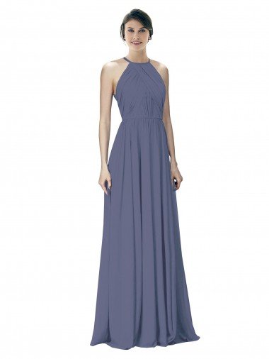 Outlet Halter Neck Ruched Bodice Chiffon Bridesmaid Dress
