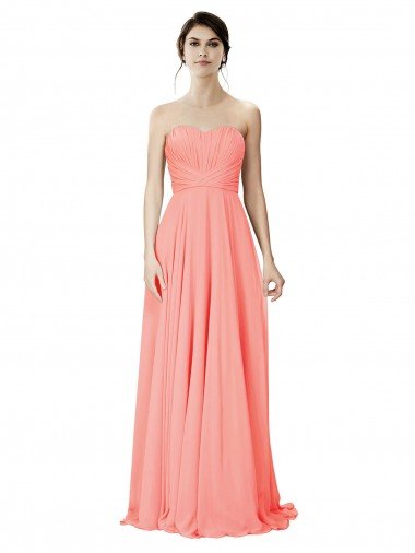Outlet Strapless Chiffon Bridesmaid Dress with Ruched Sweetheart Neckline