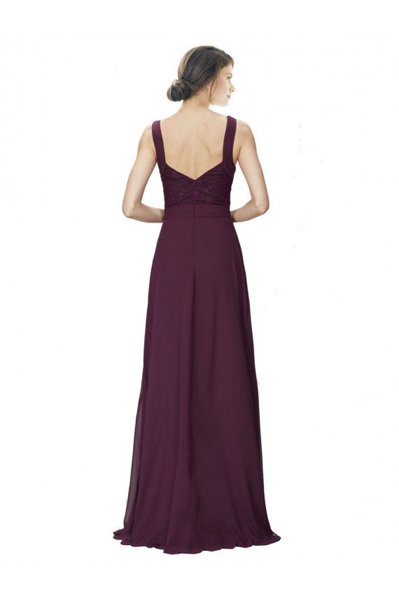 Outlet Long Chiffon Bridesmaid Dress with Ruched Criss Cross V-Neck Bodice