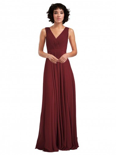 Outlet Sleeveless V-Neck Pleated Chiffon Bridesmaid Dress