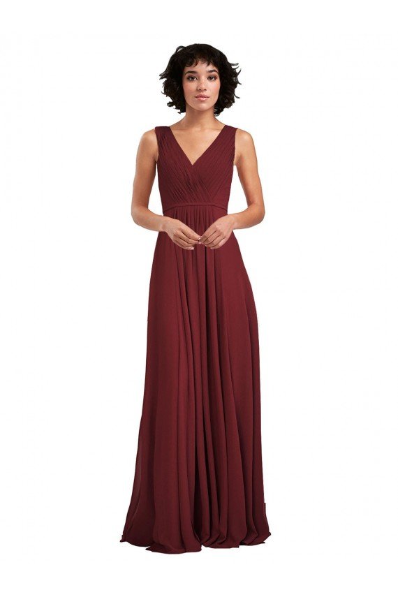 Outlet Sleeveless V-Neck Pleated Chiffon Bridesmaid Dress