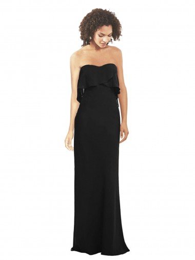 Outlet Strapless Chiffon Bridesmaid Dress with cascading Flounce Crop Top Bodice