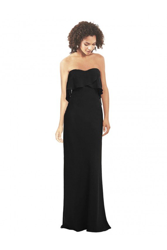 Outlet Strapless Chiffon Bridesmaid Dress with cascading Flounce Crop Top Bodice