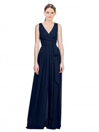 Outlet V-Neck Ruched Chiffon Bridesmaid Dress with Waistband