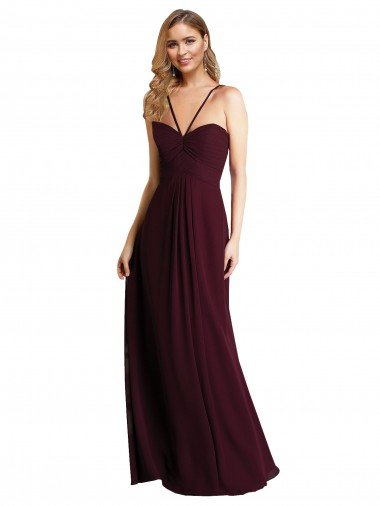 Outlet Long Chiffon Bridesmaid Dress with Sweetheart Neckline