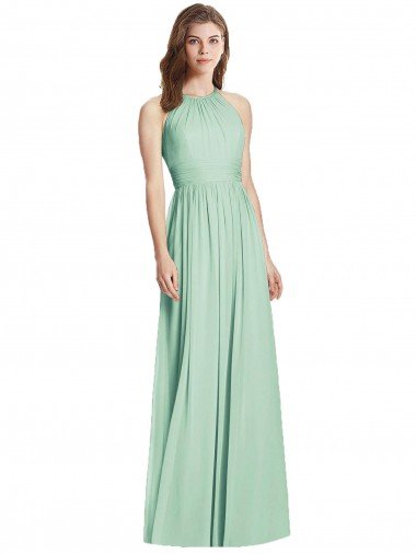 Outlet Cutout Open Back Shirred Halter Maxi Bridesmaid Dress