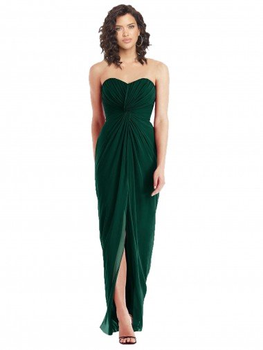 Outlet Twist Front Draped Chiffon Bridesmaid Dress with Slit
