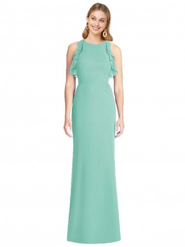 Outlet Jewel Neck Mermaid Open Back Chiffon Bridesmaid Dress