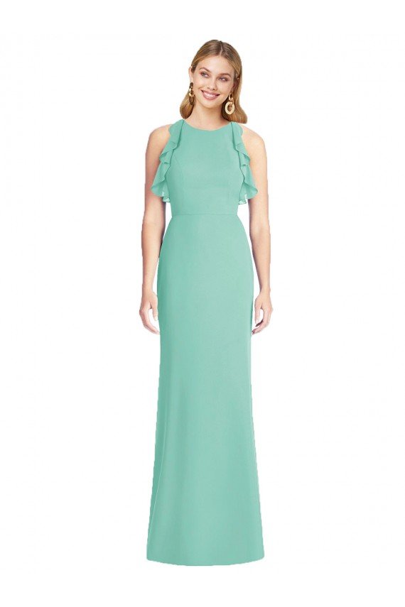 Outlet Jewel Neck Mermaid Open Back Chiffon Bridesmaid Dress