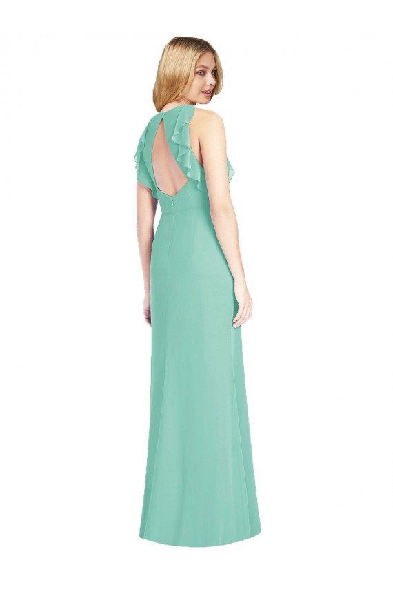 Outlet Jewel Neck Mermaid Open Back Chiffon Bridesmaid Dress