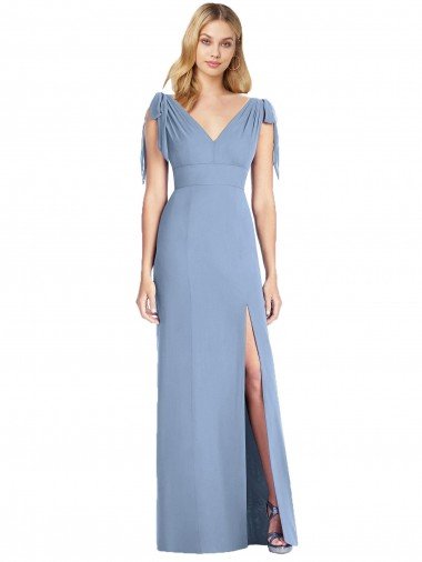 Outlet Bow-Shoulder Sleeveless Deep V-Back Mermaid Bridesmaid Dress