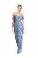 Outlet Full Length Draped Off the Shoulder Maxi Bridesmaid Dress with Shirred Streamer