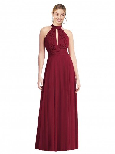 Outlet High-Neck Open Back Shirred Halter Maxi Bridesmaid Dress