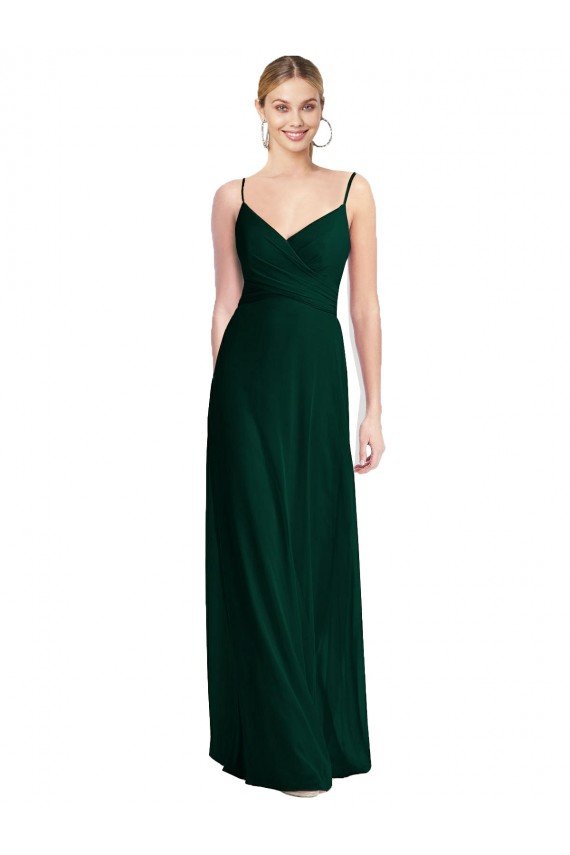 Outlet Wide V-Neck Long Spaghetti Strap Chiffon Bridesmaid Dress