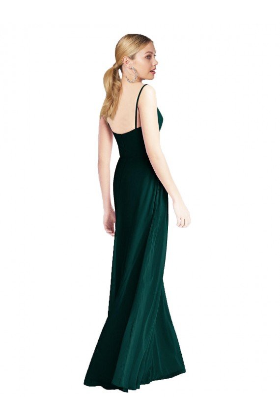 Outlet Wide V-Neck Long Spaghetti Strap Chiffon Bridesmaid Dress