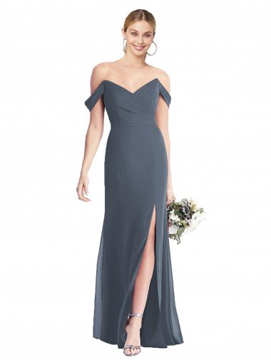 Outlet Off the Shoulder Criss Cross Bodice Trumpet Chiffon Bridesmaid Dress