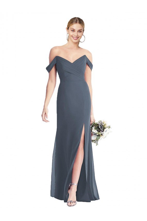 Outlet Off the Shoulder Criss Cross Bodice Trumpet Chiffon Bridesmaid Dress