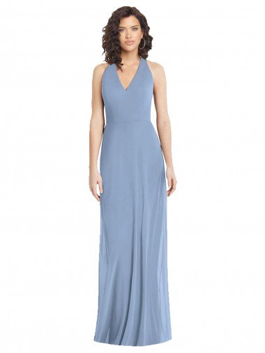 Outlet V-Neck Halter Back Straps Chiffon Formal Bridesmaid Dress