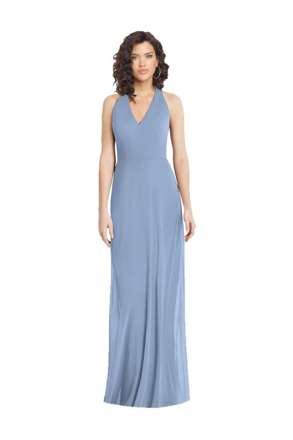 Outlet V-Neck Halter Back Straps Chiffon Formal Bridesmaid Dress