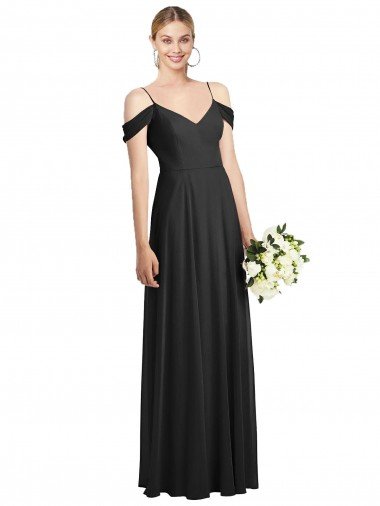 Outlet Cold-Shoulder V-Back Chiffon Maxi Bridesmaid Dress