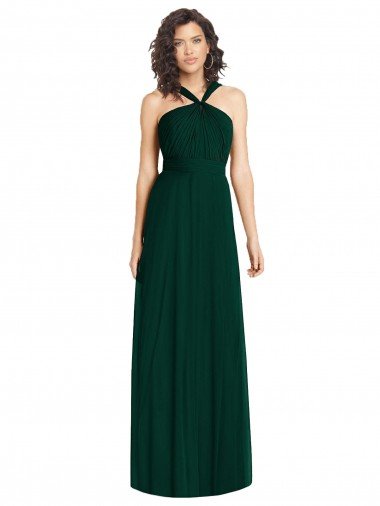 Outlet Draped Halter Neck Long Chiffon Bridesmaid Dress with Low Back