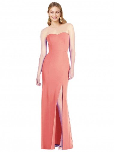 Outlet Strapless Chiffon Trumpet Bridesmaid Dress with Front Slit