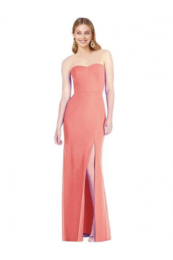 Outlet Strapless Chiffon Trumpet Bridesmaid Dress with Front Slit