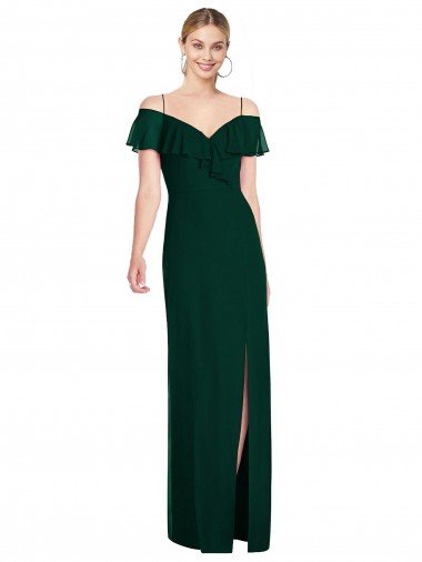 Outlet Ruffled Cold-Shoulder Maxi Chiffon Bridesmaid Dress