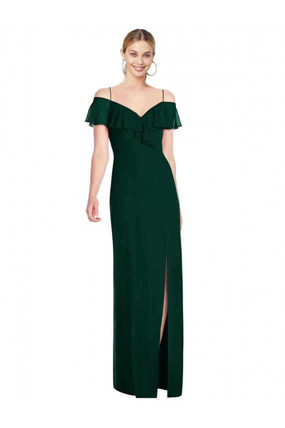 Outlet Ruffled Cold-Shoulder Maxi Chiffon Bridesmaid Dress