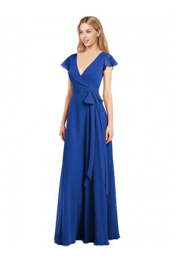 Outlet Flutter Sleeves Faux Wrap Chiffon Bridesmaid Dress