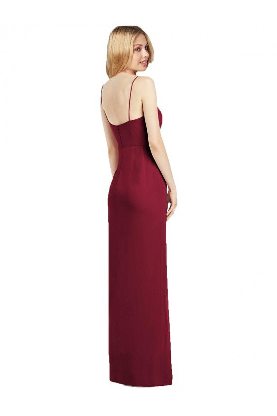 Outlet Spaghetti Strap Draped Skirt Chiffon Bridesmaid Dress with Front Slit