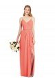 Outlet Spaghetti Strap Draped Skirt Chiffon Bridesmaid Dress with Front Slit