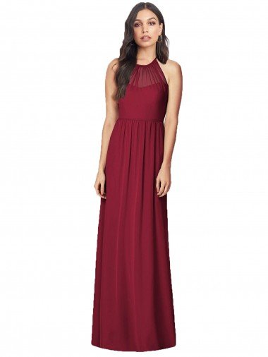 Outlet Halter Neck Full-Length Shirred Chiffon Bridesmaid Dress