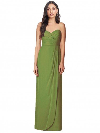 Outlet Side Front Slit Draped Strapless Chiffon Bridesmaid Dress